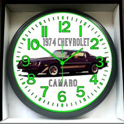 1974 Chevy Chevrolet Camaro Glow In The Dark Wall Clock New!
