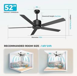 Outdoor Ceiling Fan No Light, 52 Inch Black Modern Ceiling Fan Without Light, Dual Finish 5 Blades