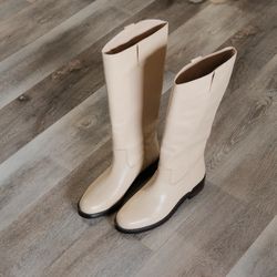 J. Crew Size 9 BA768 Leather Knee High Pull On Riding Boots Beechwood Cream