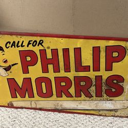 Original Antique Philip Morris Tobacco Metal Sign 1940's