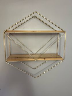Gold metal wood wall shelf
