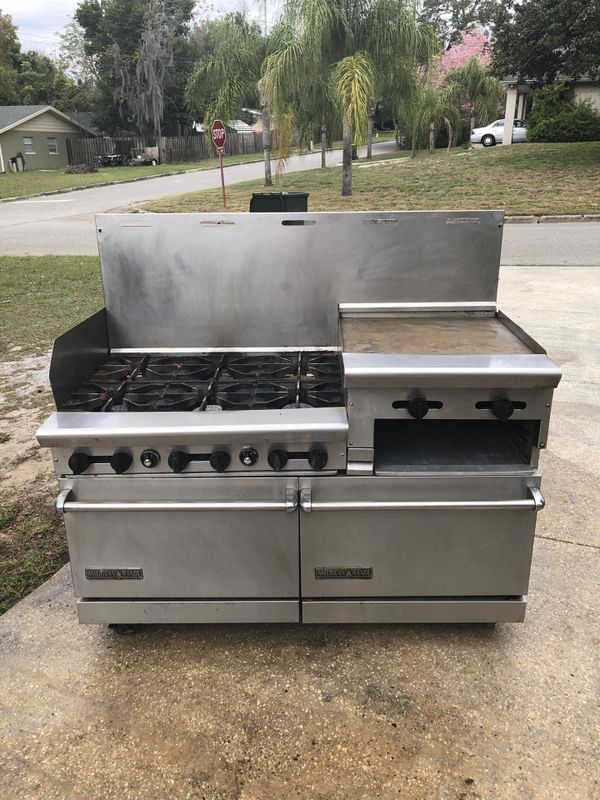 Commercial Stove with Flatop Griddle/Salamander 6 Burner Range