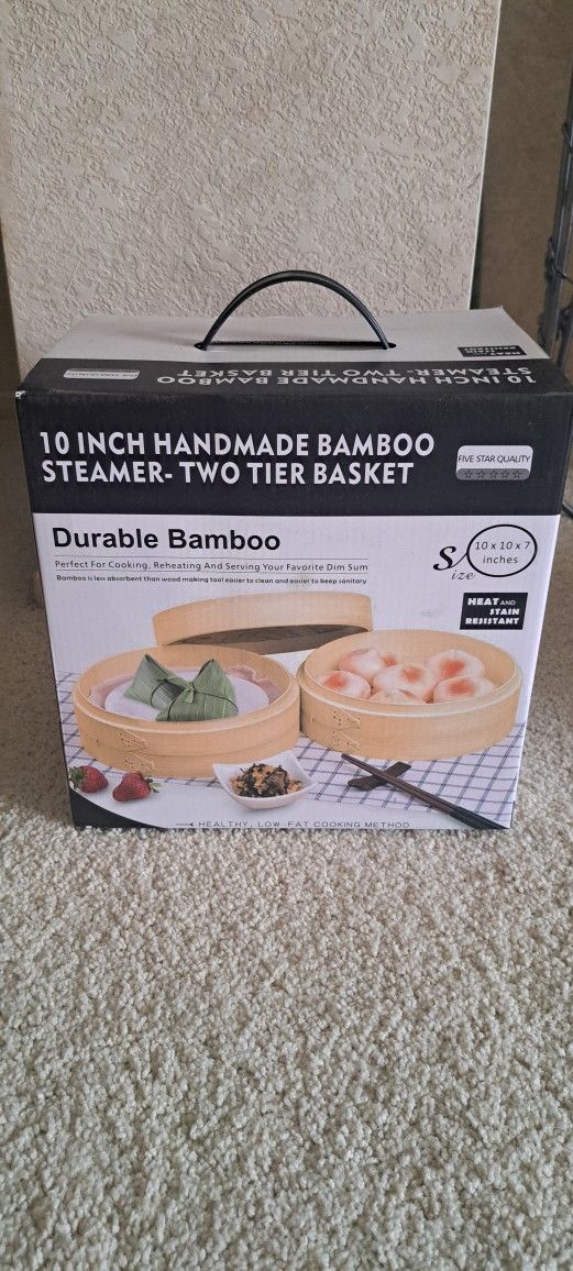2 Tier Bamboo Steamer 10 Inch
