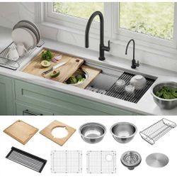 KRAUS
Kore 45 in. Undermount Single Bowl Stainless Steel Kitchen Workstation Sink with 2-Tier Integrated Ledge and Accessories