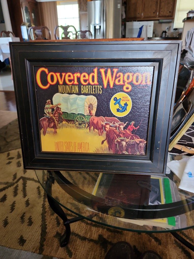 Crate Label Art Print, Covered Wagon