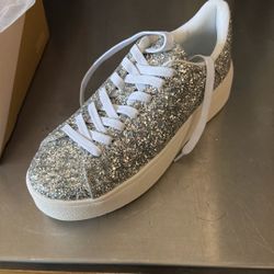 J. Adams Hero Platform Sneakers for Women Glitter Silver 8