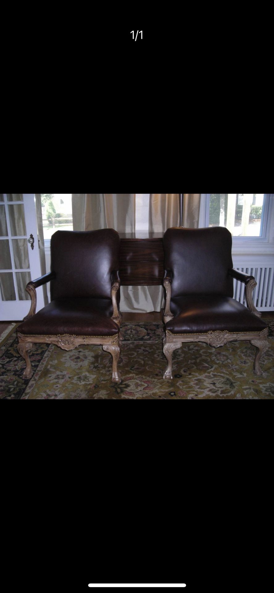 Leather Bergere Style Leather Chairs (pair)