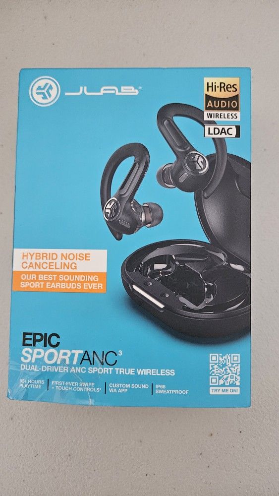 JLab Epic Sport Active Noise Canceling 3 True Wireless Bluetooth Earbuds - Black