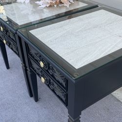 Gorgeous Black Glass Top End Tables 