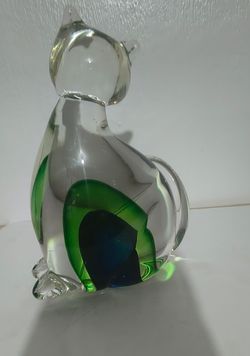 BLOWN ART GLASS KITTY FIGURINE 6"×4.5" - C13