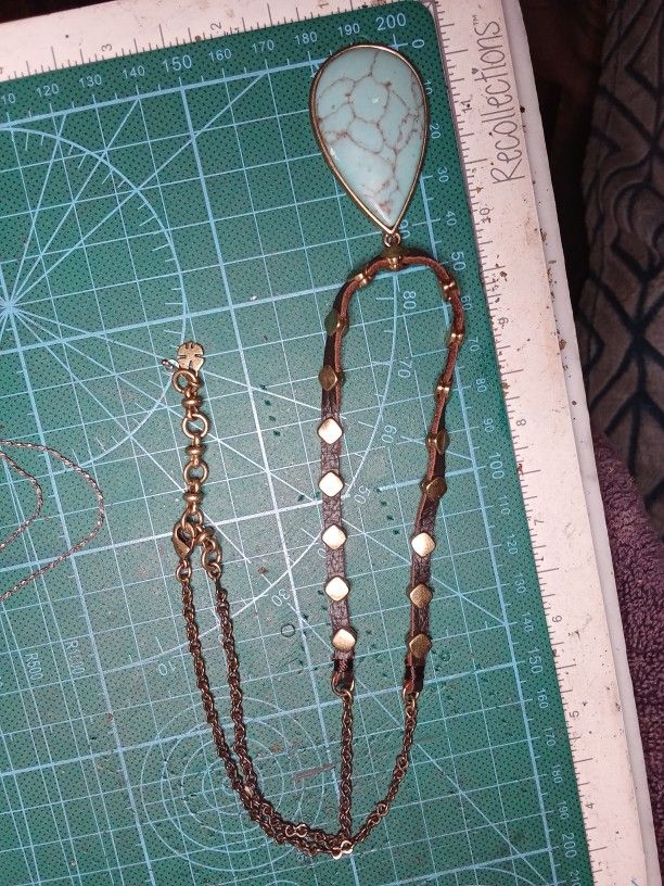 Turquoise Pendent W/Hand Crafted Necklace