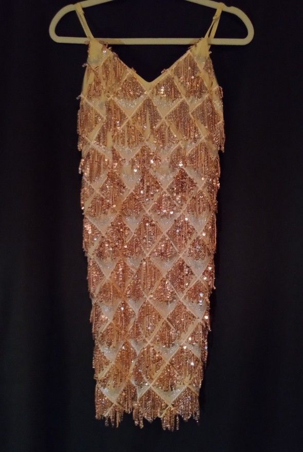 Flapper Style Cocktail Dress Gold Silver Knee Length Size Small