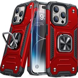 iPhone 14 Pro/Pro Max 13/13 Pro Case with Screen Protector [1 PCS], Shockproof Bumper for Women & Men, Heavy-Duty Protection with Metal Ring Kickstand