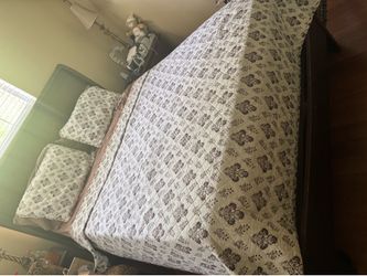Coffee Colored Bed Frame, Box Spring, and Mattress