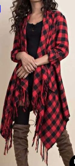 Plaid printed open cardigan
