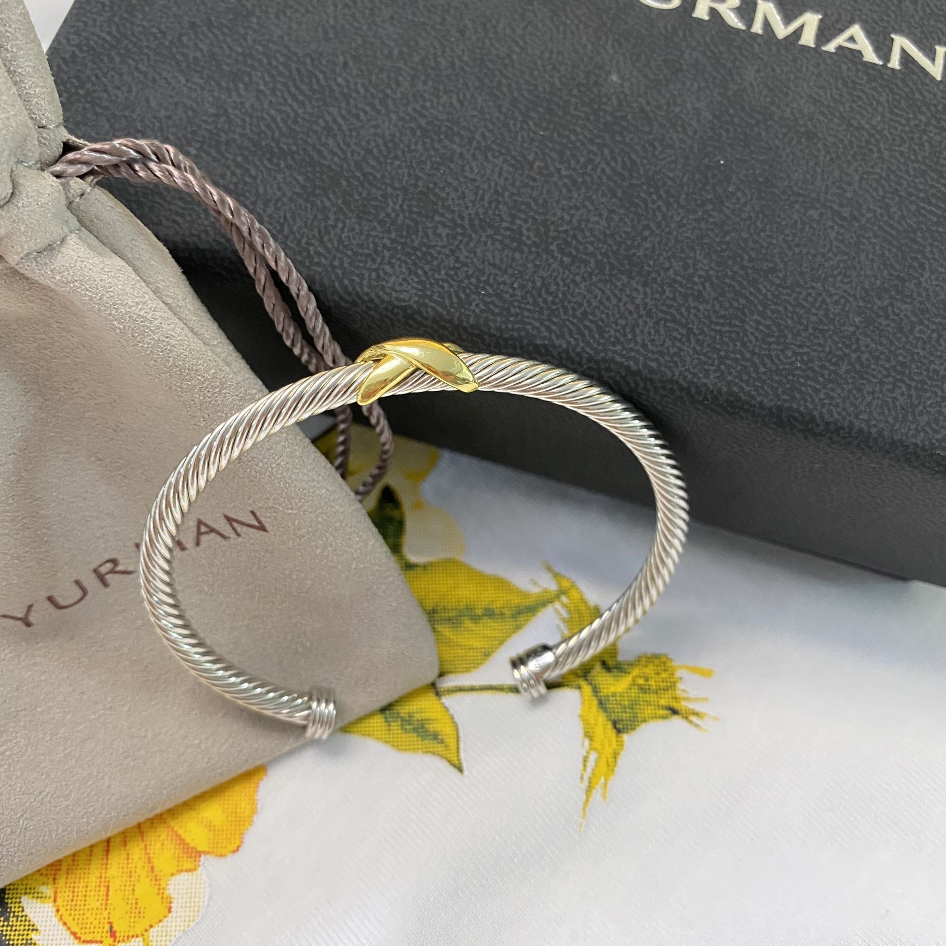 David Yurman Twisted Yellow Gold Crossover Bracelet