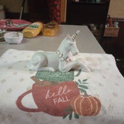 Resting Unicorn Vintage Porcelain Figurine White & Gold color