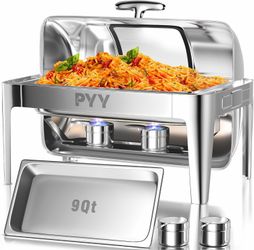 PYY Chafing Dish Buffet Set, 9 QT Stainless Steel Chafing Server Set for Catering Commercial Roll Top Chafers Buffet Warmer for Parties, Wedding, Banq