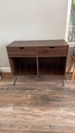 Media console for record player with vinyl storage