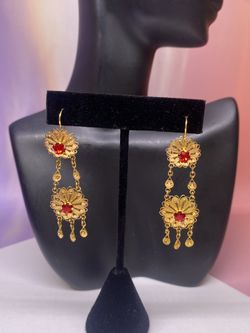10K Red Stone Earring