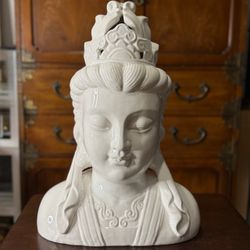 Large 18” White Ceramic Guanyin Bust Statue