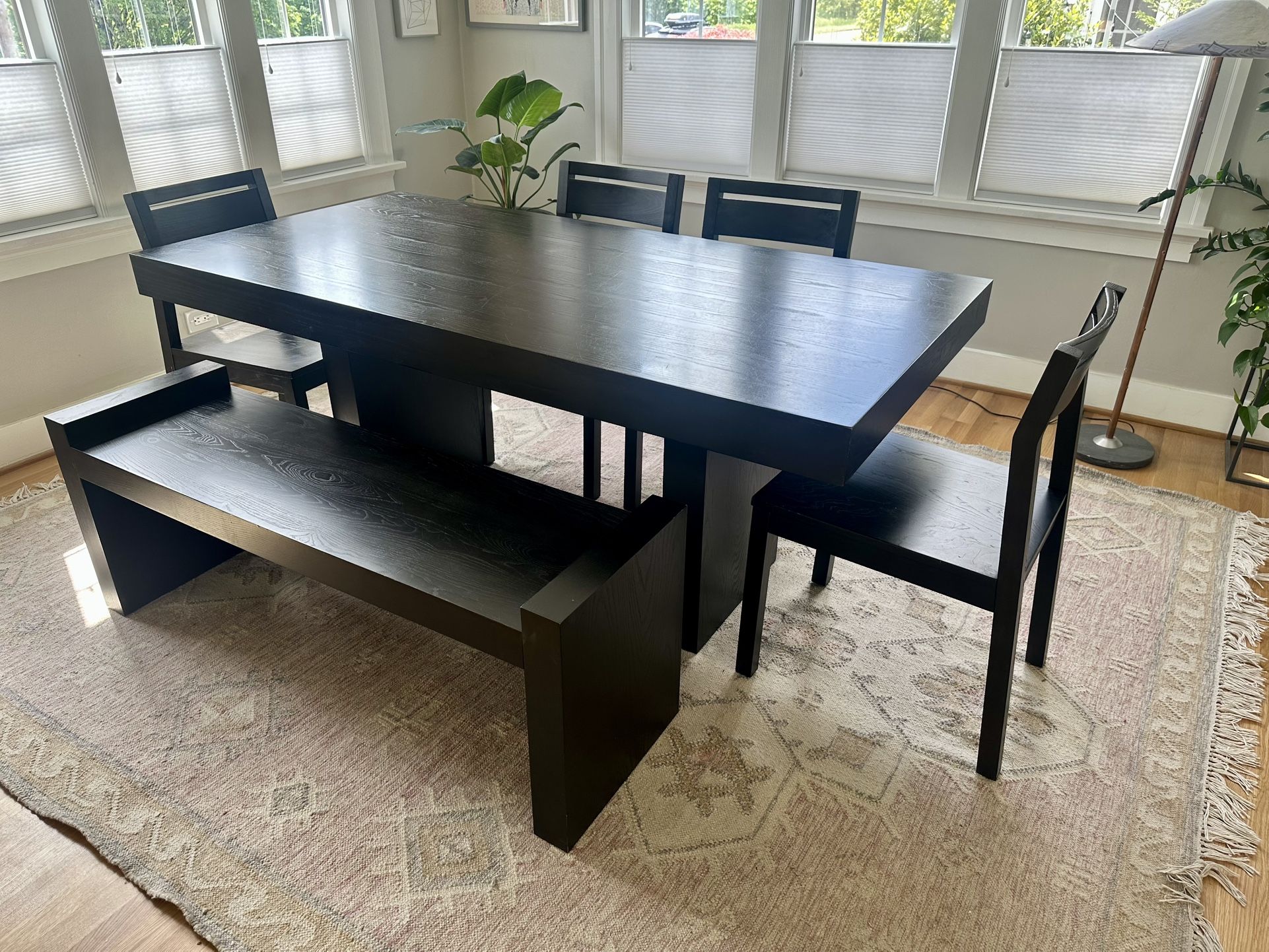 West Elm Dining Set - Table, 4 Chairs, and Bench with Cushion