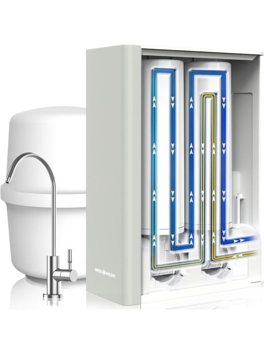 Weisswasser WR100 Reverse Osmosis System, 5 Stage, NSF/ANSI 42, RO Water Filtration System with Faucet and Tank, 100 GPD, WR100.CHL1
