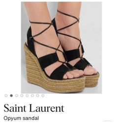 Saint Laurent Black Suede Espadrille Wedges Size 39 (US 9)