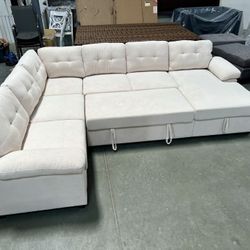 New! Ivory beige Comfortable Sectional sofa Bed, Sofa, Couch, Sleeper Sofa, Sofabed, Sectional with Pull-out Bed.  Dimensions 117.75”L x 92”D . Brand 