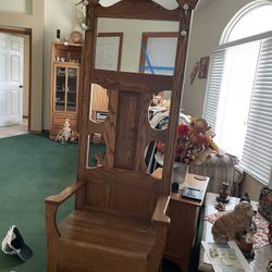 Oak Bench With Hooks & Storage