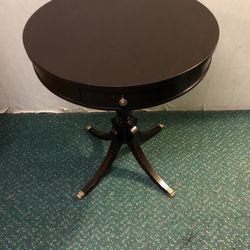 Mahogany Lamp Table Has Drawer Brass Toes