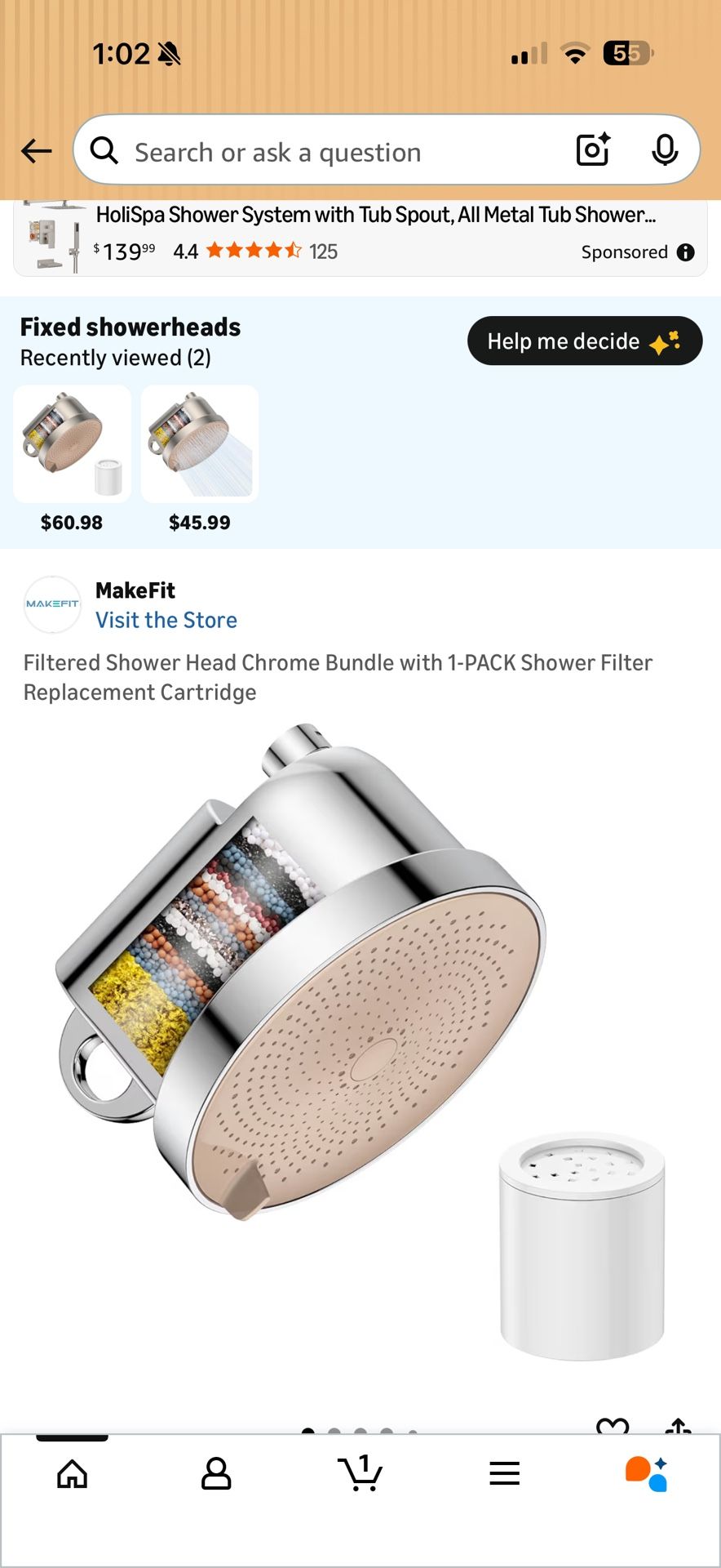 Filtered Shower Head Chrome Bundle with 1-PACK Shower Filter Replacement Cartridge