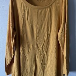 Jones New York, Women’s Mustard 3/4 Sleeve Boat Neck Stretchy Blouse Size 2XL