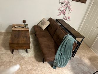 Couch - Brown Tan Futon Sleeper  Sofa