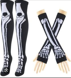 skeleton high knee socks, finger less skeleton gloves