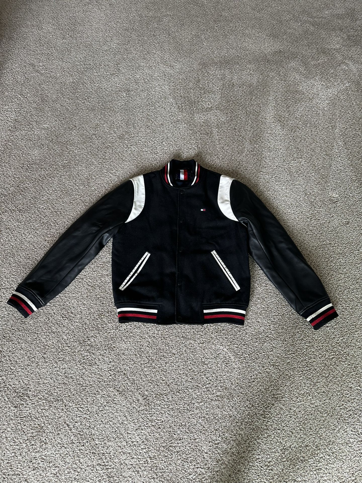 Tommy Hilfiger Men's Black Mixed Media Varsity Bomber Jacket