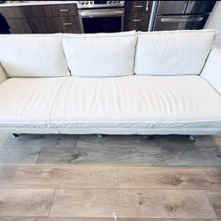High End West Elm Axel Sierra Leather Sofa (89”) SNOW White- Retails For $3500+- Real Natural Leather TAKING OFFERS