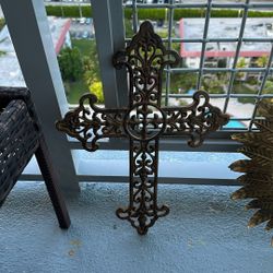 Brace Cross And Brass Sunburst Mirror 