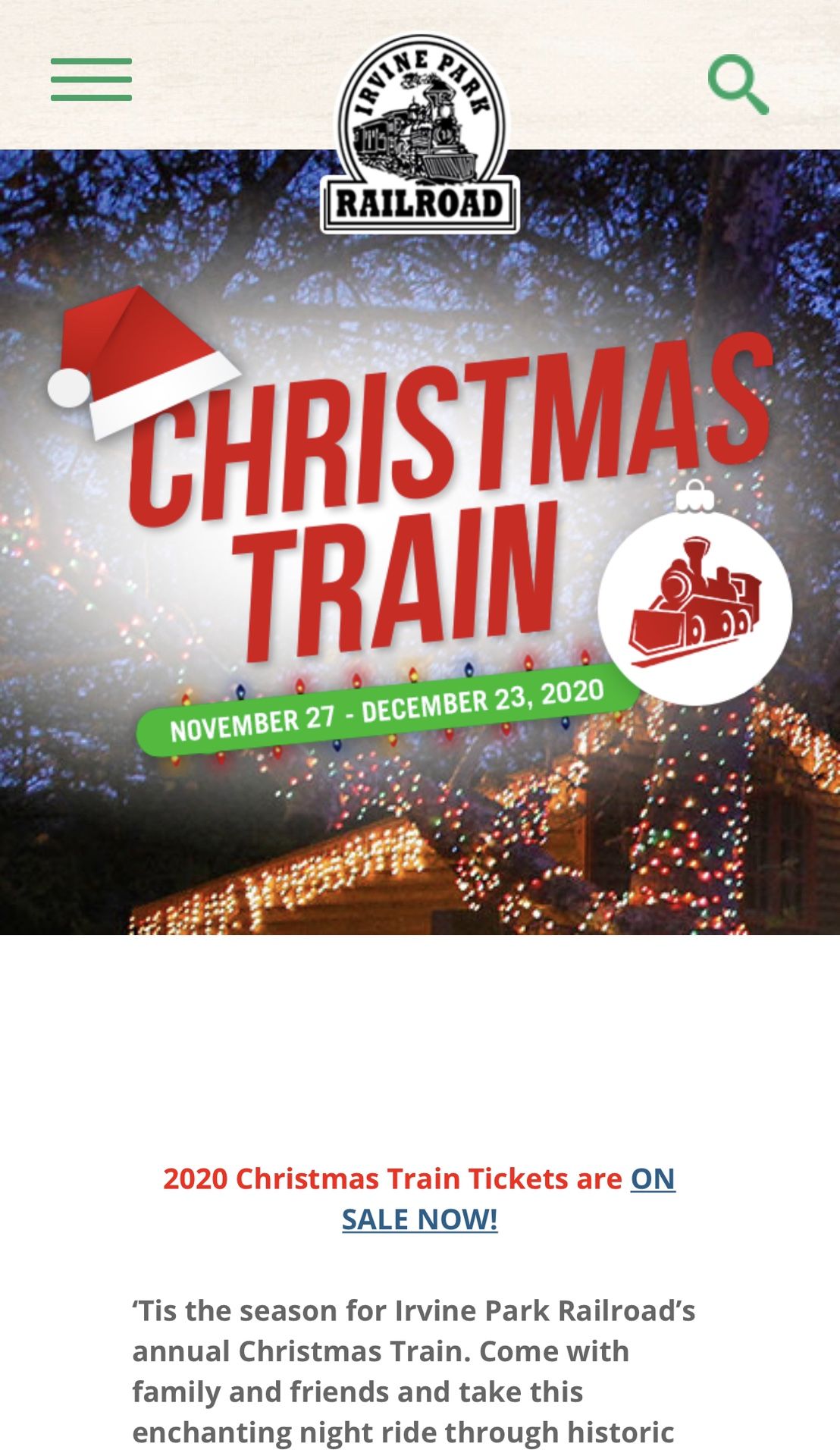 Irvine Park Christmas Train Tickets!!