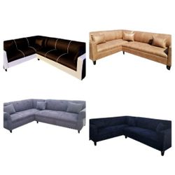 NEW 7X9FT SECTIONAL COUCHES. DOMINO BLACK, CHARCOAL MICROFIBER. BLACK MICROFIBER  AND  DAKOTA CAMEL LEATHER ./ More Color Available 