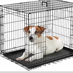 24.0"L x 18.0"W x 19.0"H Pet crate Dog Crate, Medium Crates Double Door Folding Metal Wire Dog Cage with Plastic Leak-Proof Pan
