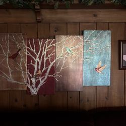 Wall Bird Tree Painting Excellent Condition  47” X  23 1/2”x 1 1/2”side