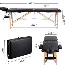Yaheetech Massage Table Portable Lash Beds Spa Bed Massage Couch Foldable Spa Tables Adjustable 2 Fold with Non-Woven Bag 24 inch, Black