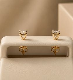 Gold Solitaire Stud Earrings with Screw Backs