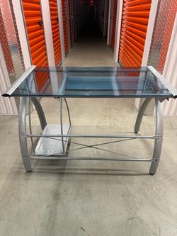 Glass Top Computer Desk – Modern Metal Frame