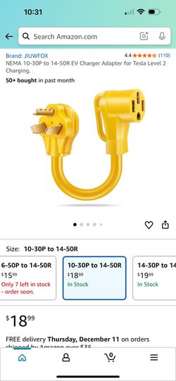10-30P to 14-50R EV Charger Adapter for Tesla Level 2 Charging