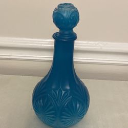 Vintage Blue Painted Glass Carafe