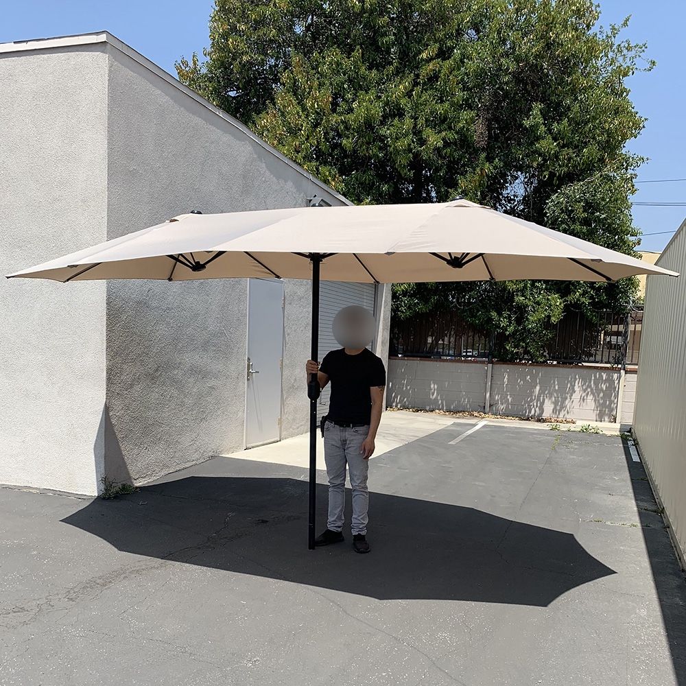 New in Box $90 Beige Large 15 FT Double Sided Umbrella Outdoor Patio Garden Yard (Weight base not included)