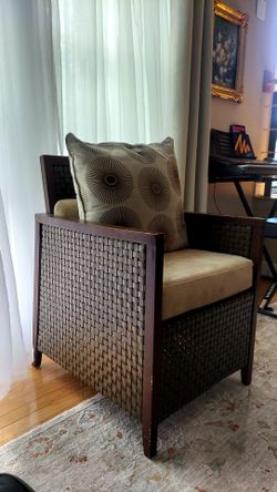 2 Olive Green Woven Leather Chairs