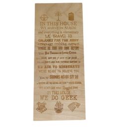 NWOT WOODEN SIGN SAYS IN THIS HOUSE WE BELIEVE IN MAGIC AND MANY MORE FAMOUS QUOTES 